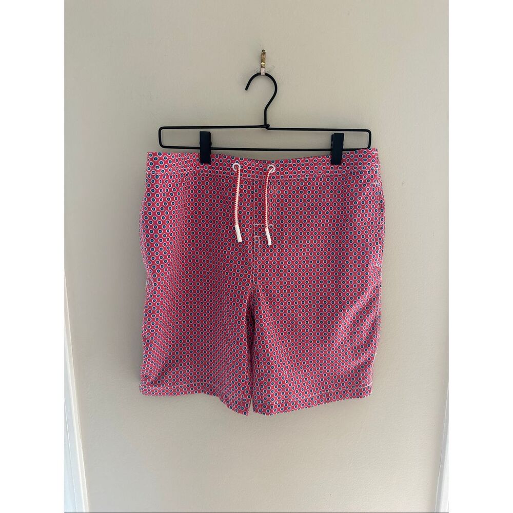 NWOT Johnnie-O Boys Size 16 Bathing Suit Swim Trunks Lined Red Blue Pattern